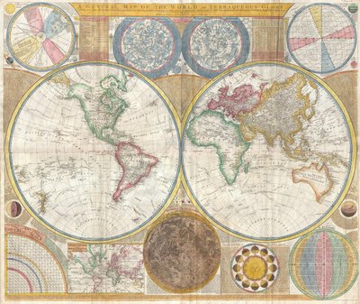 Weltkarte in Hemisphären von Samuel Dunn